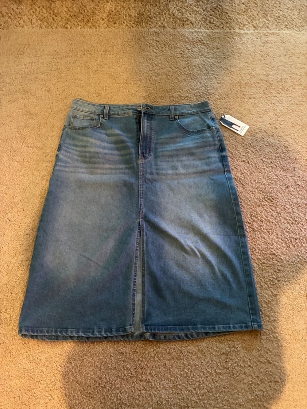 Time and Tru Indigo Denim Midi Skirt with Front Slit size XL